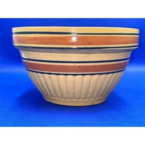 Yelloware Striped Mixing Bowl Multi Color  8” x 4.5” Antique, good condition
